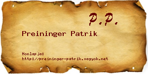 Preininger Patrik névjegykártya